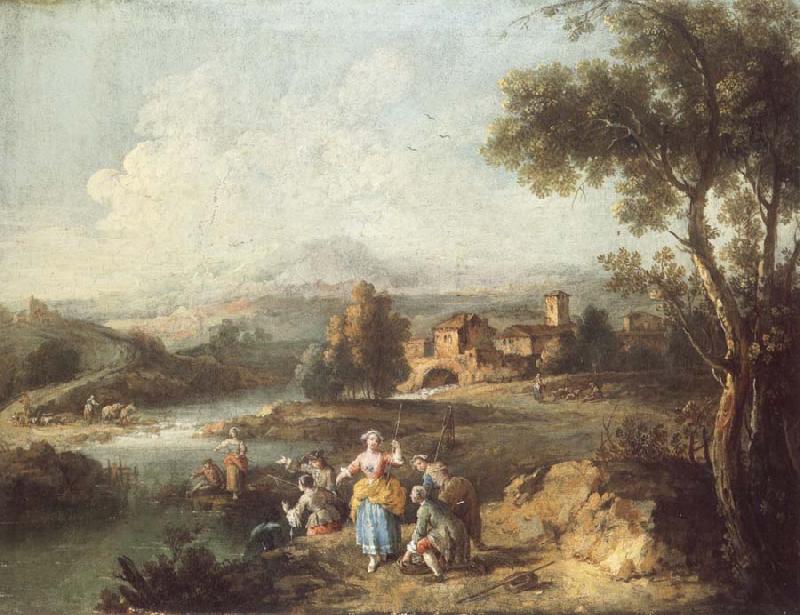 ZAIS, Giuseppe Landscape with a Group of Figures Fishing oil painting picture